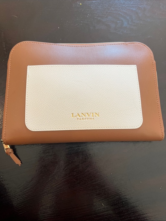 Lanvin Handbags - Lanvin Brown and Cream Zip Pouch with Gold Logo